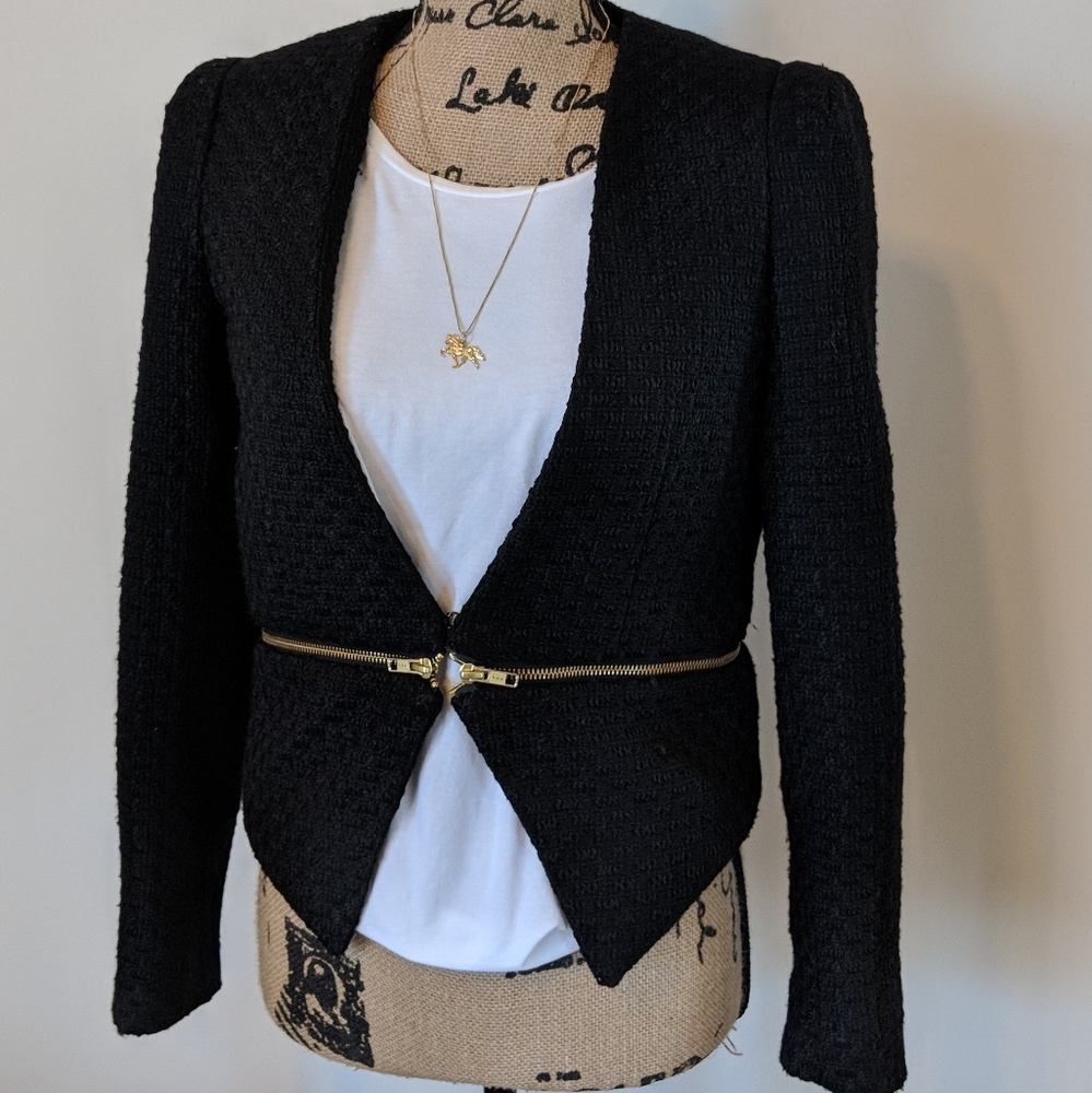 Gianni Bini blazer black zipper boucle size small